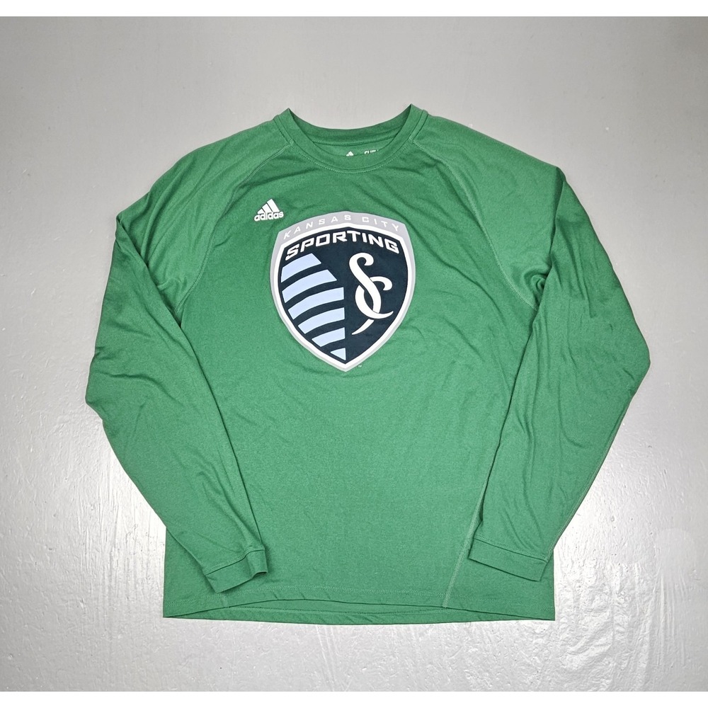 Adidas Sporting KC T-Shirt Mens Large MLS Soccer Long Sleeve Green Climalite